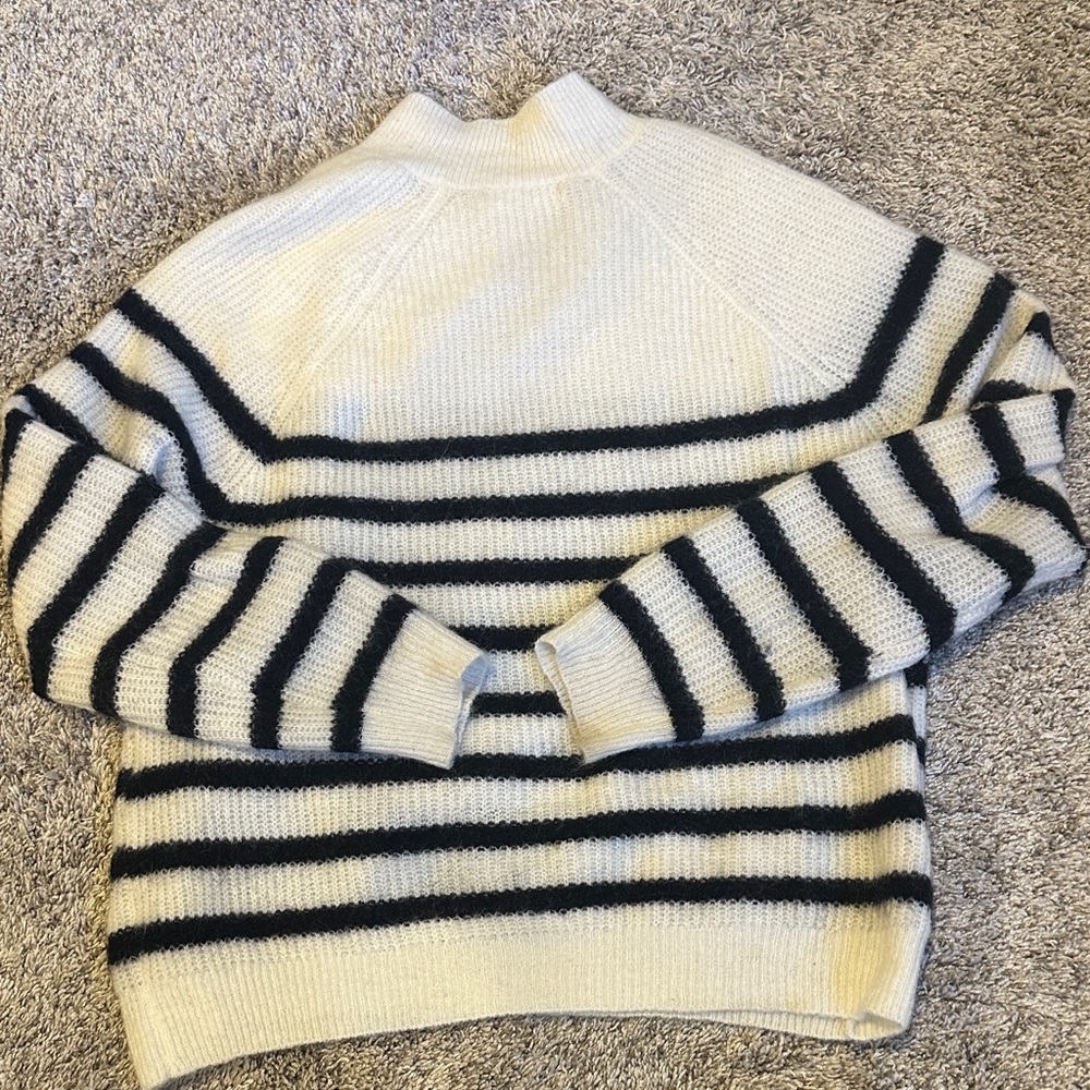 Sezane Cream and Black Striped Button Mohair Trudy Sweater/Jumper - Picture 6 of 7